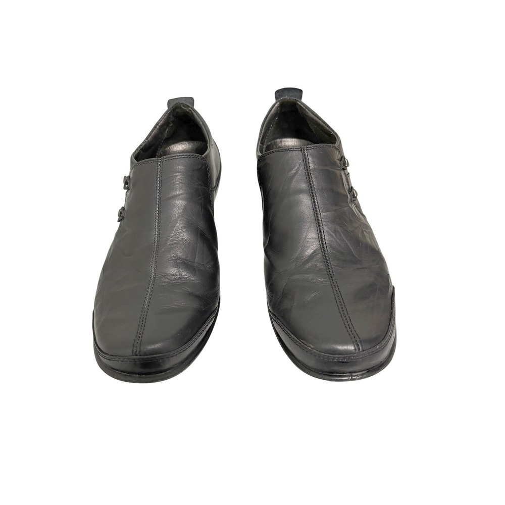 Romika Black Leather Slip On Loafers Wedge Heel Toggle Detail Womens Size 39 S7